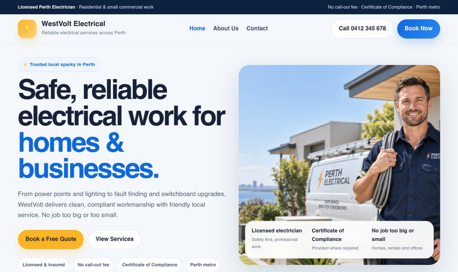 WestVolt Electrical live site screenshot