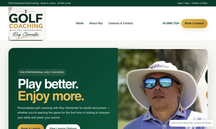 Ray Clementer Golf Coaching live site screenshot