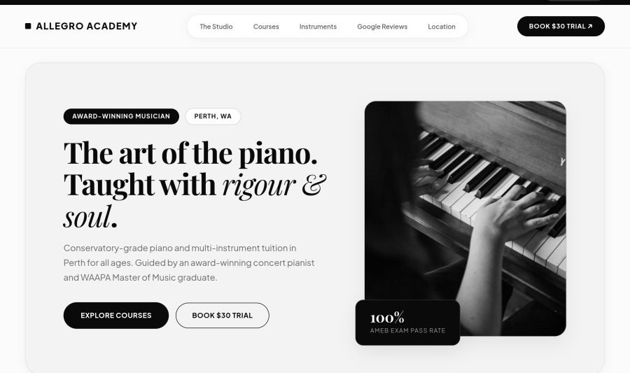 Allegro Academy Piano Tuition live site screenshot