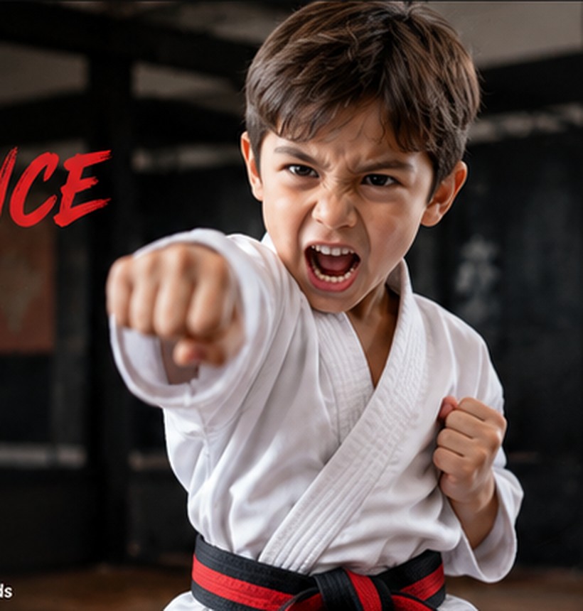 Young martial arts student training