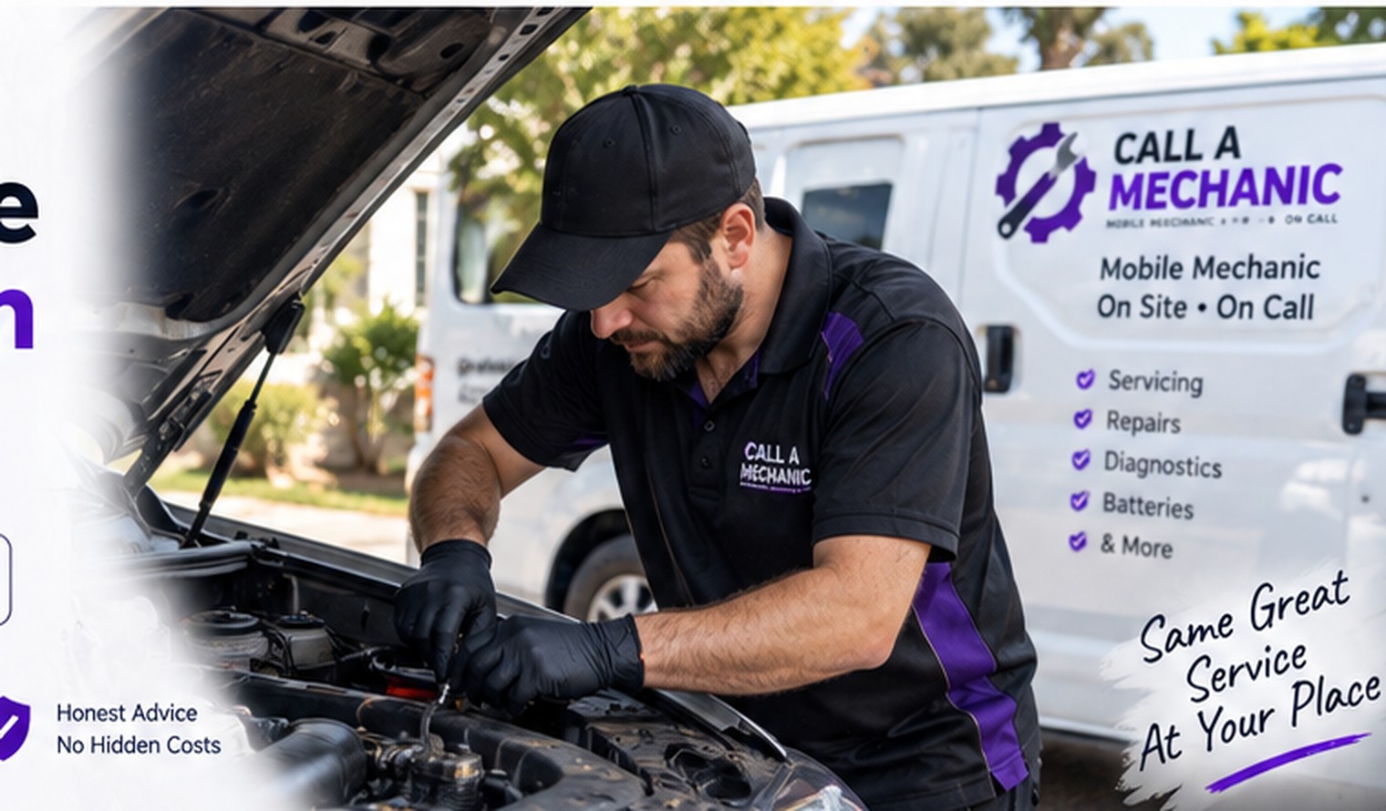 Mobile mechanic working on a customer's car at home