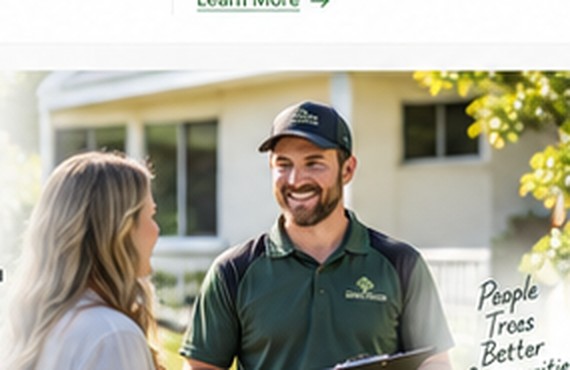 Local arborist talking with homeowner