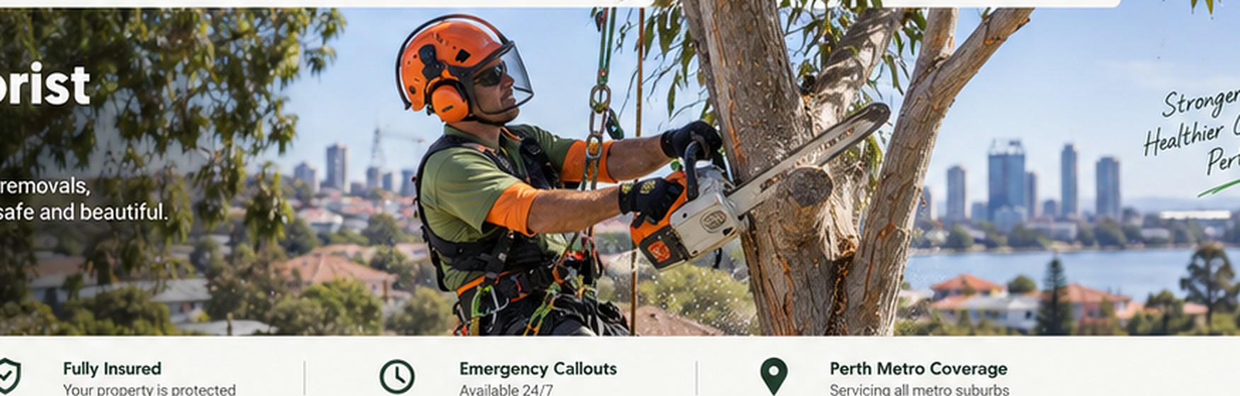 Professional arborist working in a tree